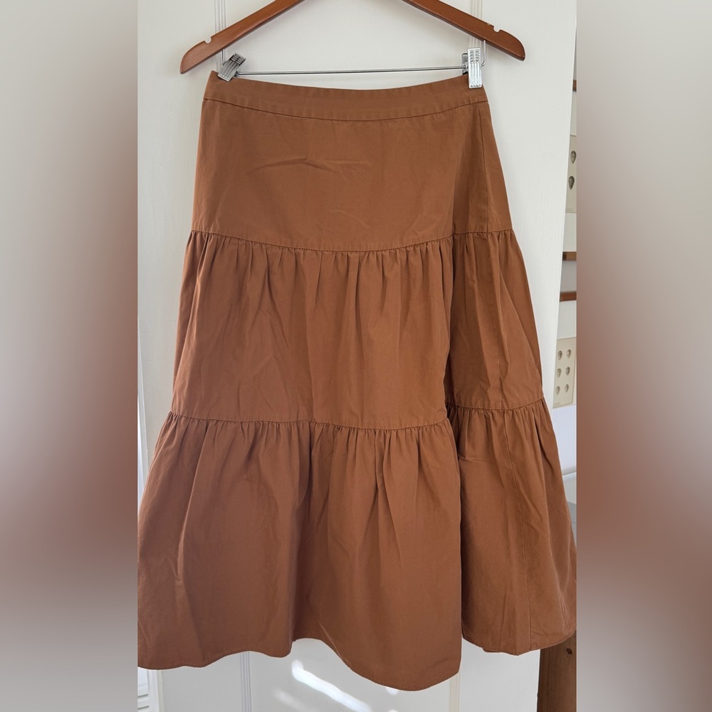 Madewell A-Line Brown Tiered Midi Skirt | size 10